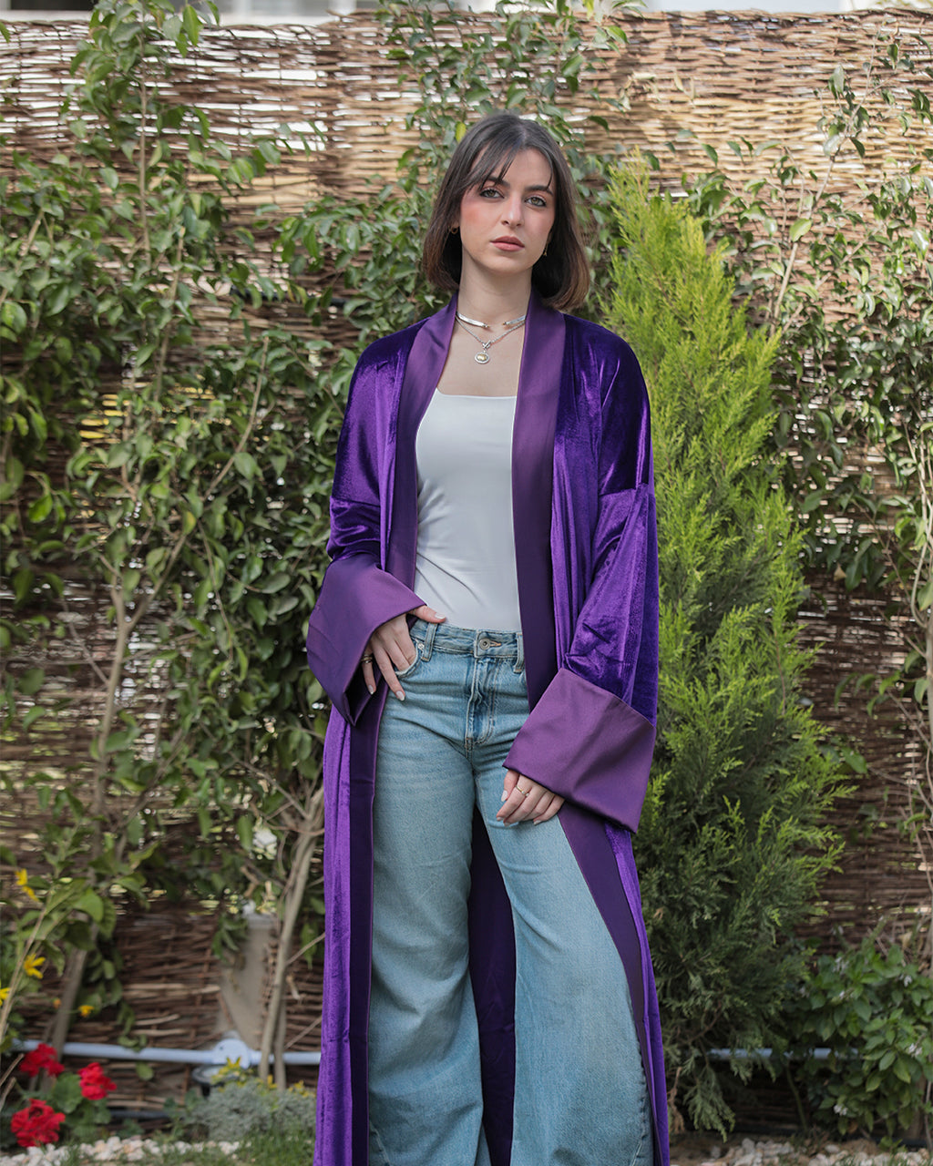 Velvet Satin Kaftan - Midnight Purple