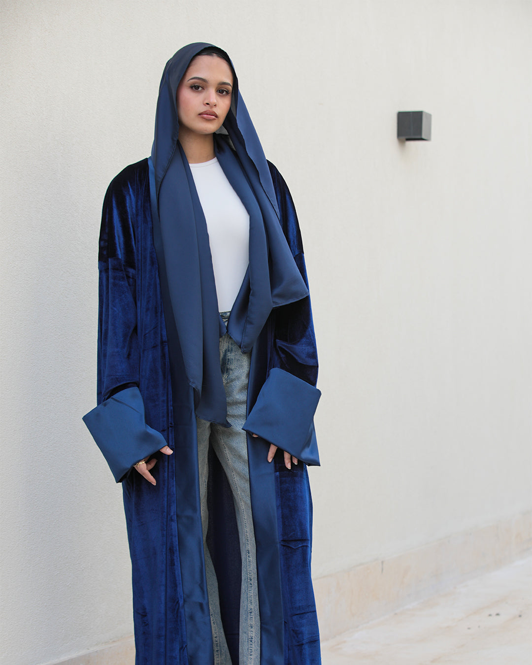 Velvet Satin Kaftan - Navy