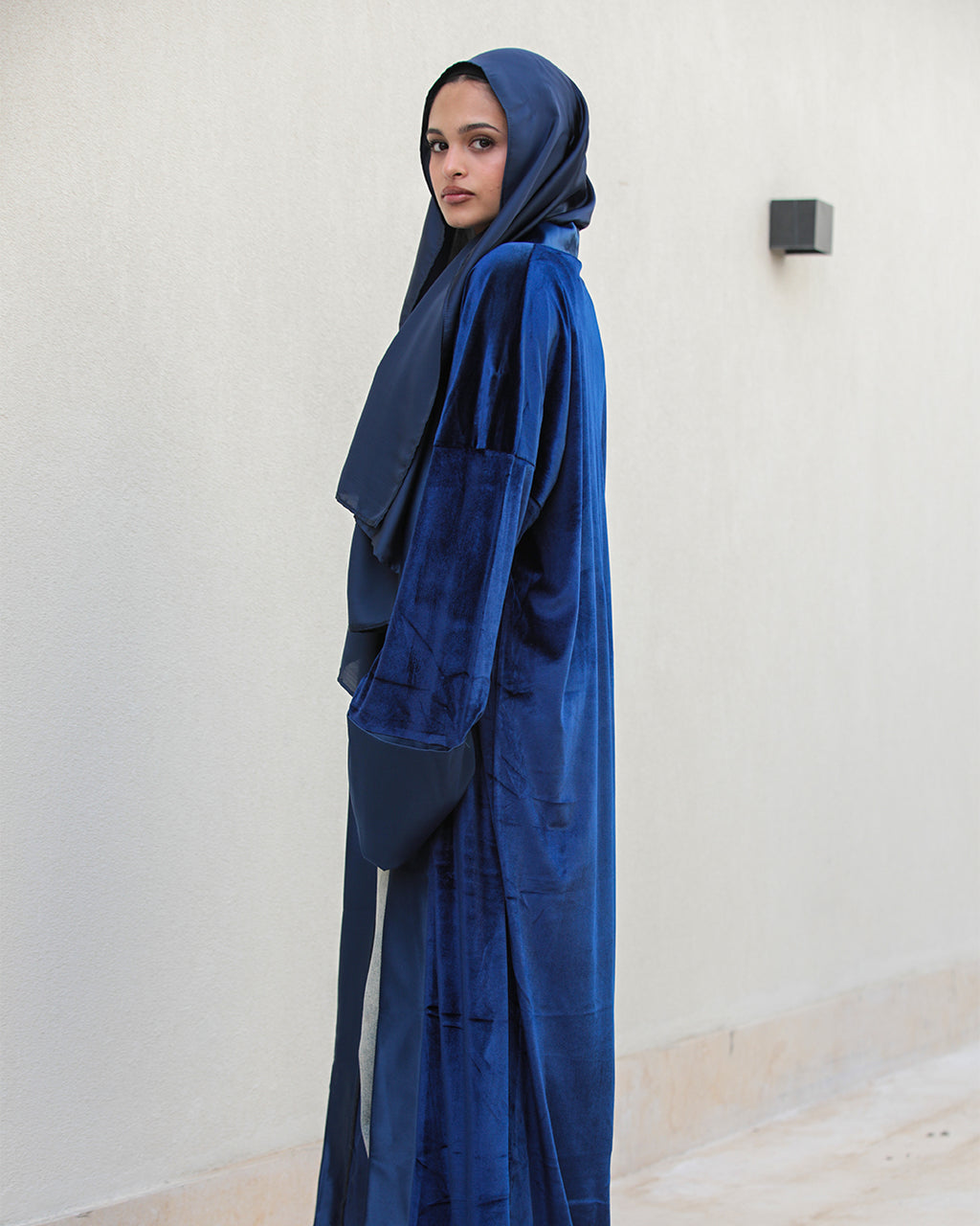 Velvet Satin Kaftan - Navy