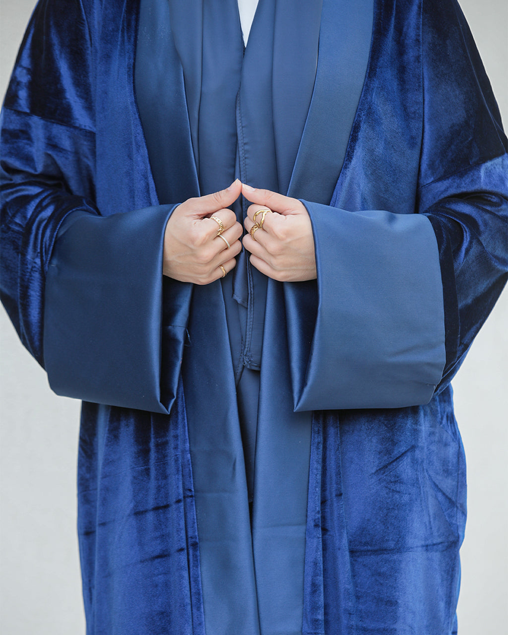 Velvet Satin Kaftan - Navy