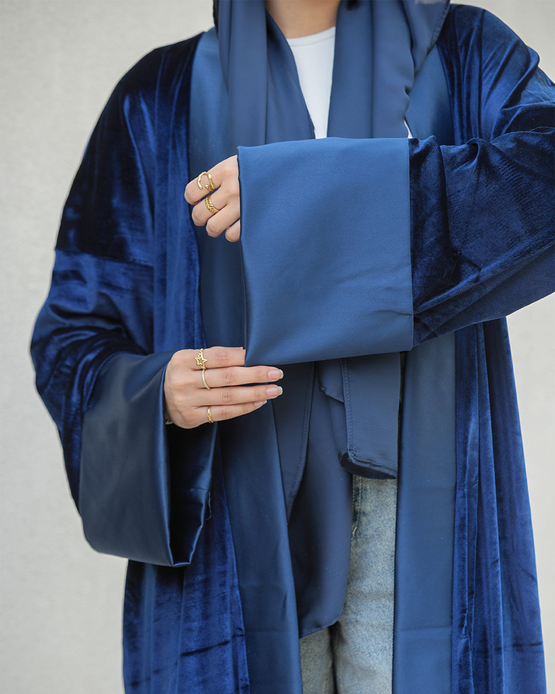 Velvet Satin Kaftan - Navy