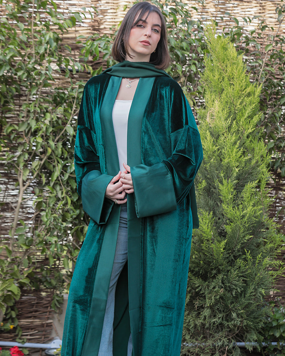 Velvet Satin Kaftan - Emerald