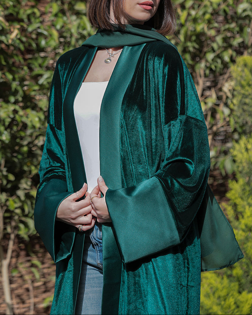 Velvet Satin Kaftan - Emerald