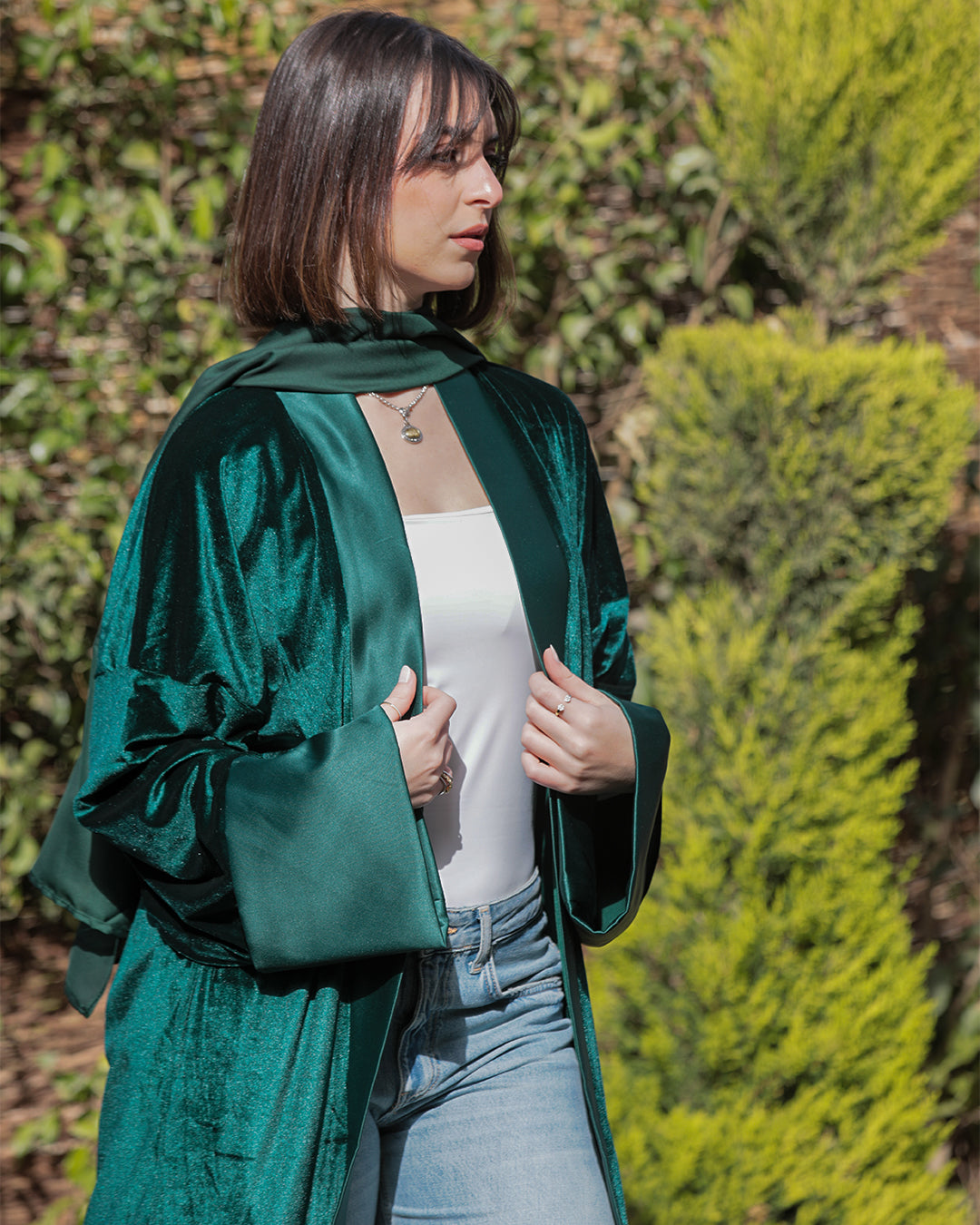 Velvet Satin Kaftan - Emerald