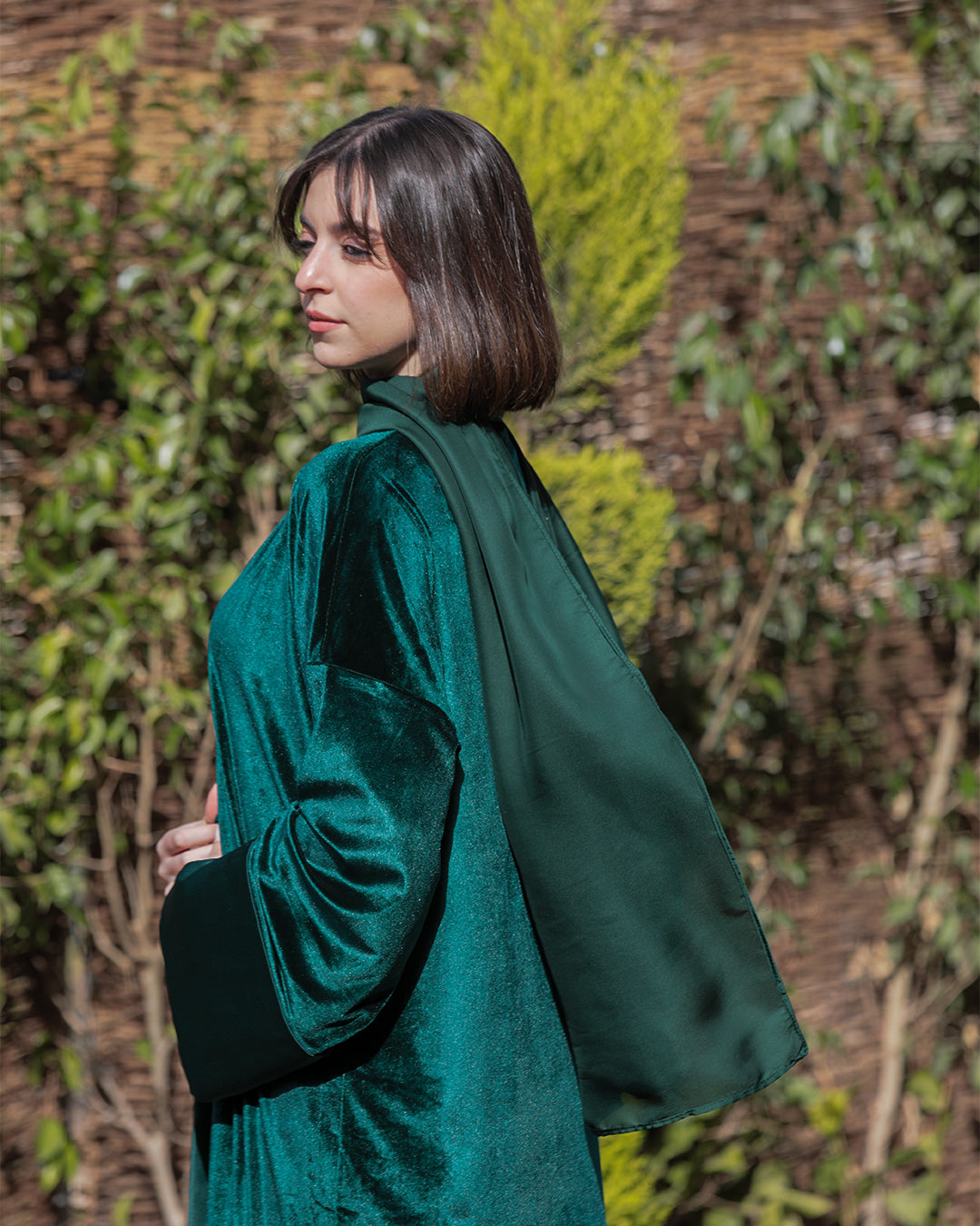Velvet Satin Kaftan - Emerald