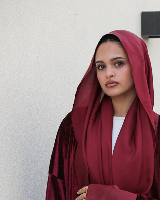 Velvet Satin Kaftan - Burgundy