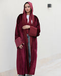Velvet Satin Kaftan - Burgundy